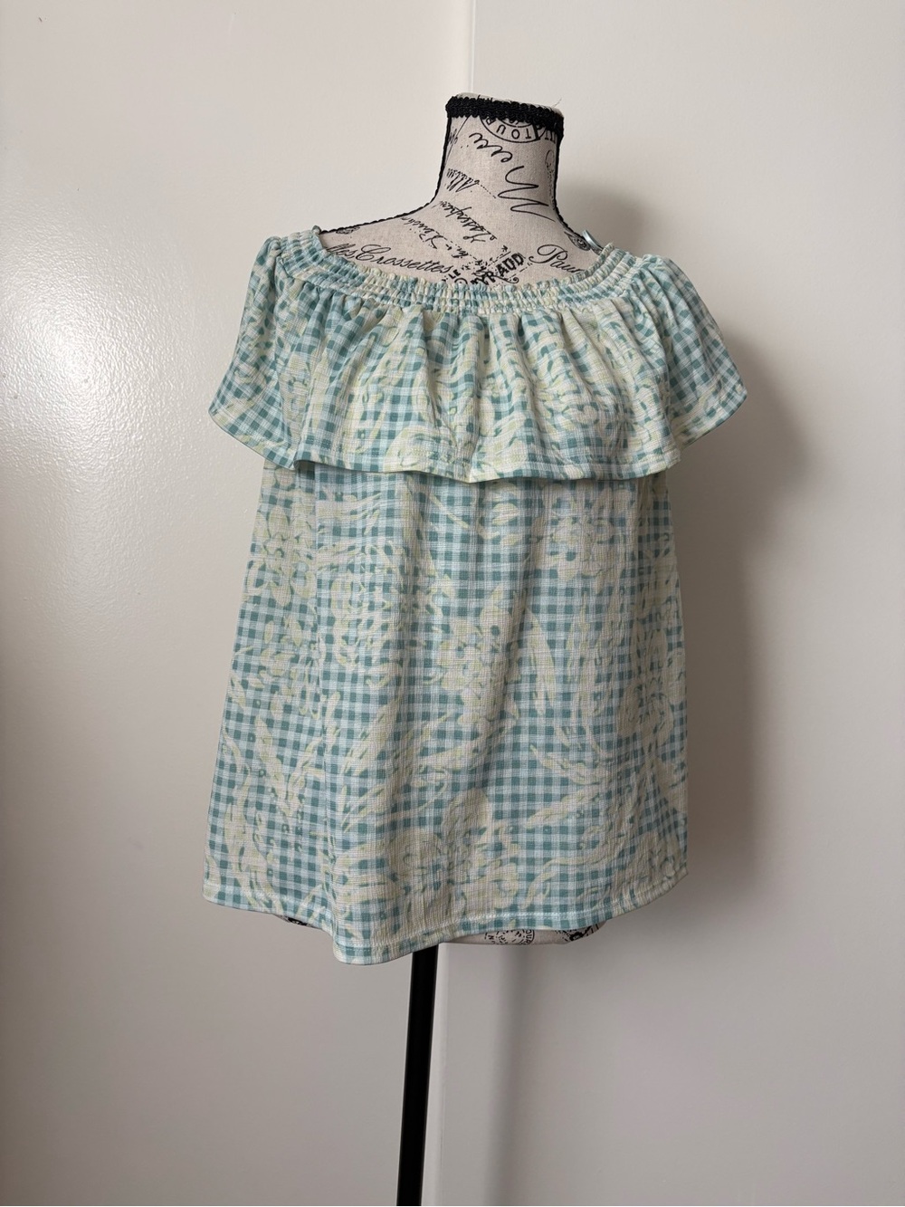 LC Lauren Conrad Blue and Cream Smocked Top